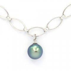 Rhodiated Sterling Silver Bracelet and 1 Tahitian Pearl Semi-Baroque B+ 9.4 mm