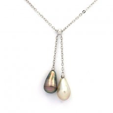 Rhodiated Sterling Silver Necklace and 2 Tahitian Keishis