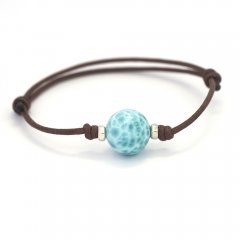 Cotton Bracelet and 1 Larimar - 12.7 mm - 3.5 gr