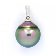Rhodiated Sterling Silver Pendant and 1 Tahitian Pearl Ringed B 11.8 mm