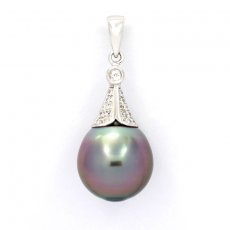 Rhodiated Sterling Silver Pendant and 1 Tahitian Pearl Semi-Baroque B 11.2 mm