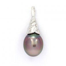 Rhodiated Sterling Silver Pendant and 1 Tahitian Pearl Semi-Baroque B 10 mm