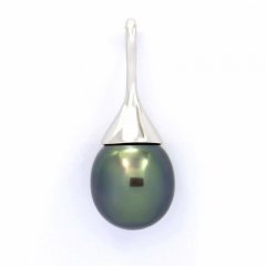 Rhodiated Sterling Silver Pendant and 1 Tahitian Pearl Semi-Baroque C 11.2 mm