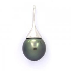 Rhodiated Sterling Silver Pendant and 1 Tahitian Pearl Semi-Baroque B 11.9 mm
