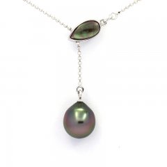 Rhodiated Sterling Silver Necklace and 1 Tahitian Pearl Semi-Baroque A 9.4 mm