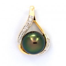 14K Solid Gold + 6 diamonds and 1 Tahitian Pearl Round C 11.7 mm