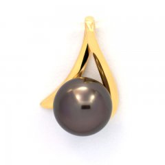 18K solid Gold Pendant and 1 Tahitian Pearl Round A 8 mm