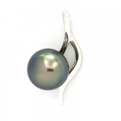 18K Solid White Gold Pendant and 1 Tahitian Pearl Round B 8.9 mm