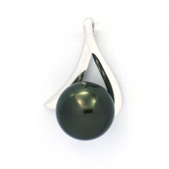 18K Solid White Gold Pendant and 1 Tahitian Pearl Round A 8 mm