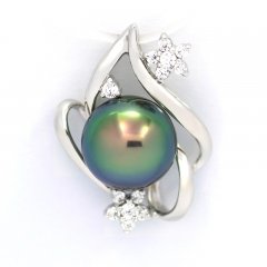 Rhodiated Sterling Silver Pendant and 1 Tahitian Pearl Round C+ 10 mm