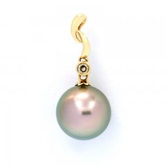 Gold 14k Pendant + 1 diamond and 1 Tahitian Pearl Round C 13.3 mm