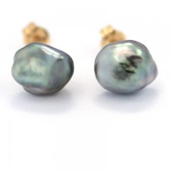 18K Gold Earrings and 2 Tahitian Keishis