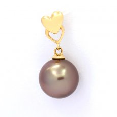 18K solid Gold Pendant and 1 Tahitian Pearl Round AB 9.8 mm