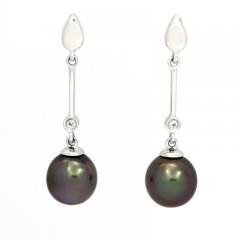 Rhodiated Sterling Silver Earrings and 2 Tahitian Pearls Semi-Baroque B 8 mm