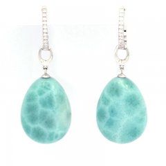 Rhodiated Sterling Silver Earrings and 2 Larimars - 20 x 15 mm - 8.8 gr