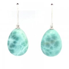 Rhodiated Sterling Silver Earrings and 2 Larimars - 20 x 15 mm - 8.7 gr