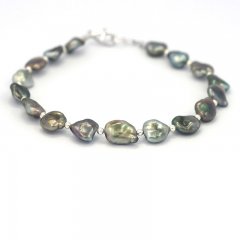 Bracelet of 17 Tahitian Keishis and Sterling Silver