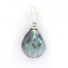 Rhodiated Sterling Silver Pendant and 1 Tahitian Keishi