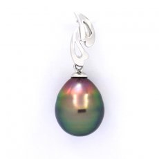 Rhodiated Sterling Silver Pendant and 1 Tahitian Pearl Ringed B 10.1 mm