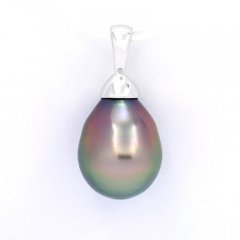 Rhodiated Sterling Silver Pendant and 1 Tahitian Pearl Semi-Baroque B 9.6 mm