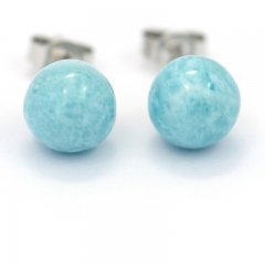 Rhodiated Sterling Silver Earrings and 2 Larimars - 8.2 mm - 1.7 gr