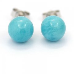 Rhodiated Sterling Silver Earrings and 2 Larimars - 8 mm - 1.6 gr