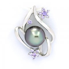 Rhodiated Sterling Silver Pendant and 1 Tahitian Pearl Near-Round C 8.2 mm