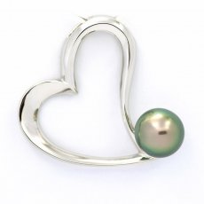 Rhodiated Sterling Silver Pendant and 1 Tahitian Pearl Near-Round C 8.6 mm