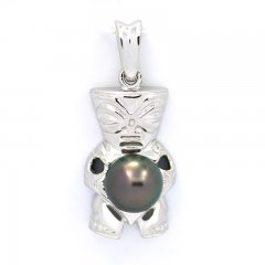 Rhodiated Sterling Silver Pendant and 1 Tahitian Pearl Round C 8 mm