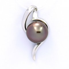 Rhodiated Sterling Silver Pendant and 1 Tahitian Pearl Round B/C 9.2 mm