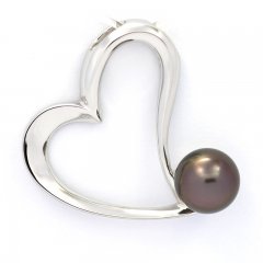 Rhodiated Sterling Silver Pendant and 1 Tahitian Pearl Near-Round C 8.7 mm