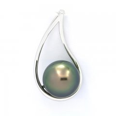 Rhodiated Sterling Silver Pendant and 1 Tahitian Pearl Round C 10.4 mm