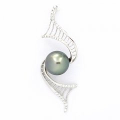 Rhodiated Sterling Silver Pendant and 1 Tahitian Pearl Near-Round C 9.3 mm