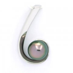 Rhodiated Sterling Silver Pendant and 1 Tahitian Pearl Round C 9.2 mm