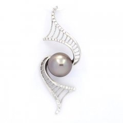 Rhodiated Sterling Silver Pendant and 1 Tahitian Pearl Round C 8.9 mm