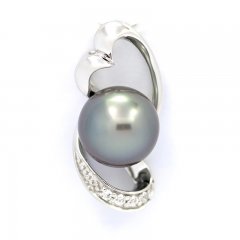 Rhodiated Sterling Silver Pendant and 1 Tahitian Pearl Round C 8.6 mm