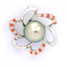 Rhodiated Sterling Silver Pendant and 1 Tahitian Pearl Near-Round C 8.5 mm