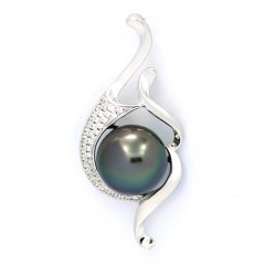 Rhodiated Sterling Silver Pendant and 1 Tahitian Pearl Round C 10.3 mm