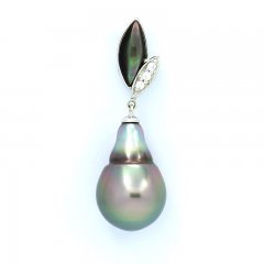 Rhodiated Sterling Silver Pendant and 1 Tahitian Pearl Semi-Baroque B 11.2 mm