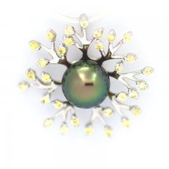 Rhodiated Sterling Silver Pendant and 1 Tahitian Pearl Round C 8.7 mm