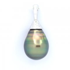 Rhodiated Sterling Silver Pendant and 1 Tahitian Pearl Ringed C 11.1 mm