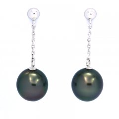 14K White Gold Earrings and 2 Tahitian Pearls Semi-Baroque A & B 8.2 mm
