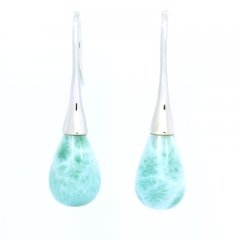 Rhodiated Sterling Silver Earrings and 2 Larimars - 15 x 10.2 mm - 3.9 gr