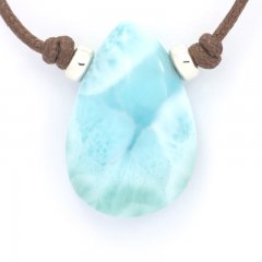 Cotton Necklace and 1 Larimar - 26 x 17 x 7.7 mm - 6.3 gr