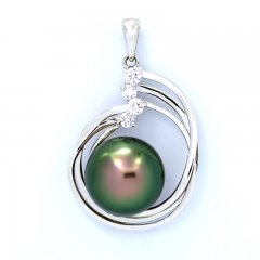 Rhodiated Sterling Silver Pendant and 1 Tahitian Pearl Semi-Baroque B/C 12 mm