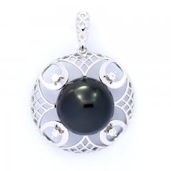 Rhodiated Sterling Silver Pendant and 1 Tahitian Pearl Round C 11.8 mm
