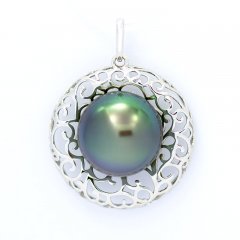 Rhodiated Sterling Silver Pendant and 1 Tahitian Pearl Semi-Baroque B/C 11.9 mm