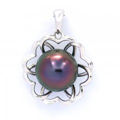 Rhodiated Sterling Silver Pendant and 1 Tahitian Pearl Semi-Baroque B 10.5 mm