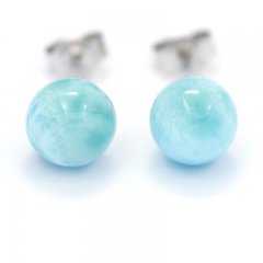 Rhodiated Sterling Silver Earrings and 2 Larimars - 8 mm - 1.5 gr