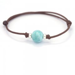 Cotton Bracelet, Silver and 1 Larimar - 11.3 mm - 2.5 gr